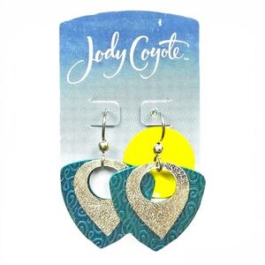 Jody Coyote Teal Silver Mixed Metal Scroll Drop Earrings Sterling Silver Wires